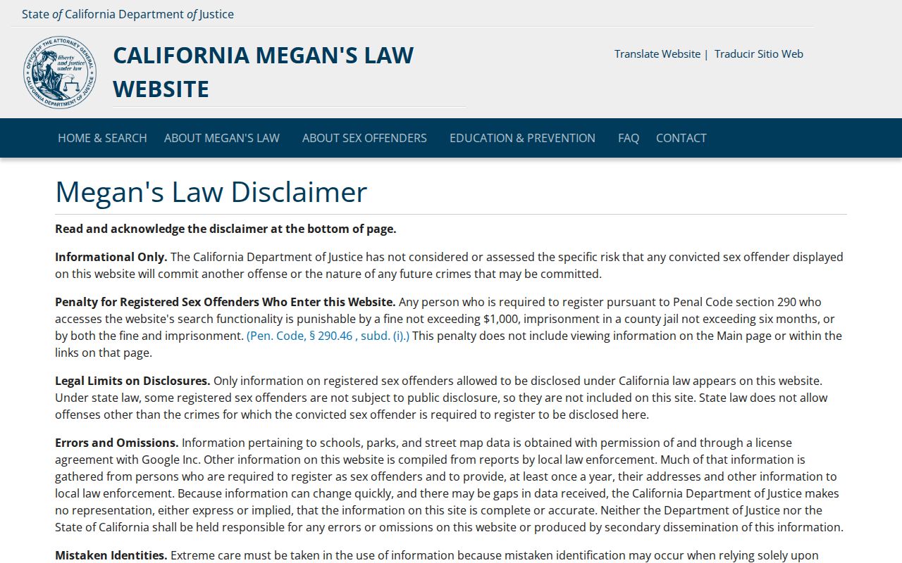 Soledad people search California Megan's Law registry