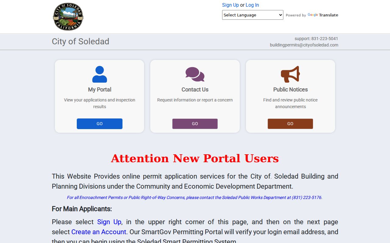 Soledad people search SmartGov permit portal